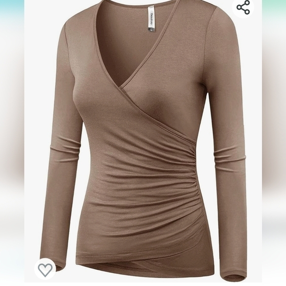 Beauhuty Women's Top Deep V Neck Slim Fitted Long Sleeves T-Shirt  NWT Size M - Picture 2 of 11